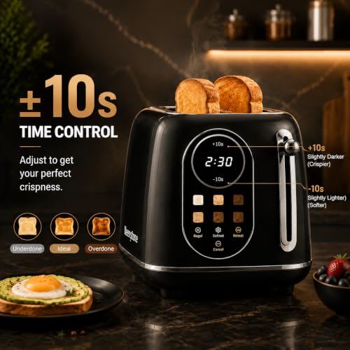Keenstone Touch Screen 2 Slice Toaster, Retro Wide Slot Stainless Steel