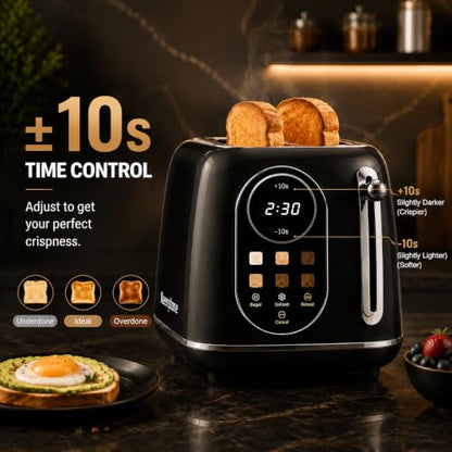 Keenstone Touch Screen 2 Slice Toaster, Retro Wide Slot Stainless Steel