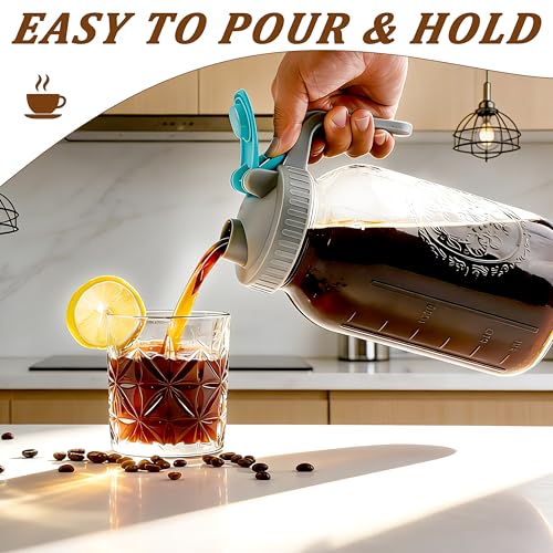 Mason Jar Cold Brew Coffee Maker 32 Oz Wide Mouth Cold Brew Pitcher 1 Quart Airtight & Leakproof Mason Jar Pitcher With Stainless Steel Fine Mesh Filter For Coffee, Iced Tea, Sun Tea, Lemonade