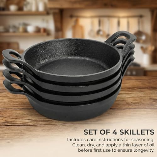Hiceeden 4 Pcs Small Cast Iron Skillets, 6.3 x 6.3 x 1.6 Inch Non-stick Cast Iron Pan, Mini Frying Pans with Double Handle for Stove, Oven, Grill Safe, Indoor and Outdoor Use