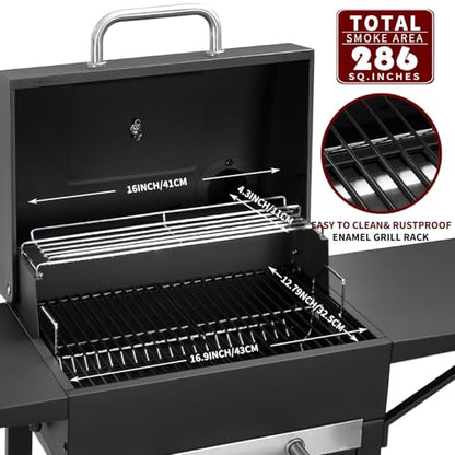 Charcoal Grill with 2 Side Tables 343 Sq.In.for BBQ Outdoor Cooking