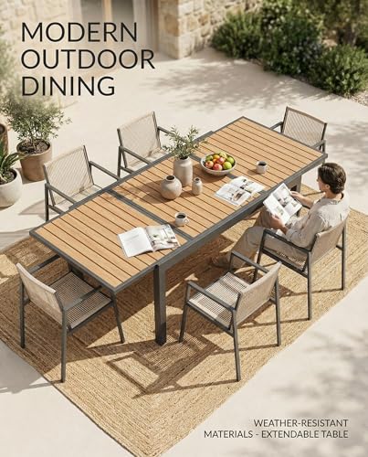 ZANDOR Expandable Outdoor Dining Set for 4-6-8,Patio Table and Chairs Set with Wood Top for Garden,Backyard,Porch,55"-82.7" Extendable Aluminum Outdoor Table Set with 8 Chairs,Grey