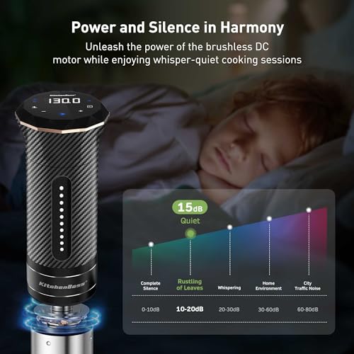 KitchenBoss Wifi Sous Vide Cooker: Ultra-quiet Sous Vide Machine Immersion Circulator APP Control, IPX7 Waterproof All-stainless Steel 1100W Sous Vide Precision Cooker Fast-Heating, Carbon Black