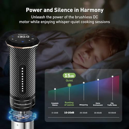 KitchenBoss Wifi Sous Vide Cooker: Ultra-quiet Sous Vide Machine Immersion Circulator APP Control, IPX7 Waterproof All-stainless Steel 1100W Sous Vide Precision Cooker Fast-Heating, Carbon Black