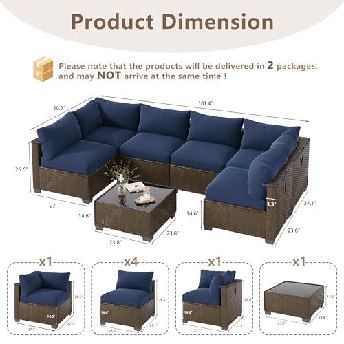 LOUVIXA 7 Piece Outdoor Patio Furniture Set, Outdoor Sectional Sofa, Wicker Rattan Patio Furniture, Patio Conversation Set with Coffee Table & Cushions