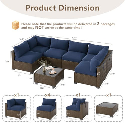 LOUVIXA 7 Piece Outdoor Patio Furniture Set, Outdoor Sectional Sofa, Wicker Rattan Patio Furniture, Patio Conversation Set with Coffee Table & Cushions