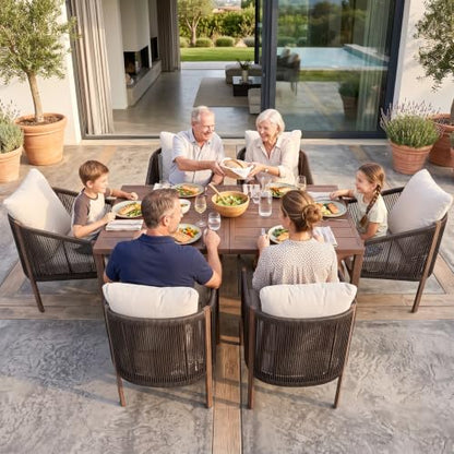 7 Pcs Outdoor Dining Set for 6, Cushioned Chairs & Table with Umbrella Hole