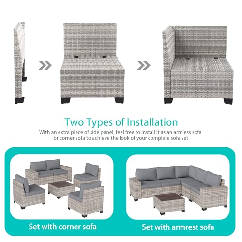 Muphyers 12-Piece Outdoor Patio Furniture Set Wicker Sectional Sofa Set, Patio Conversation Set with Thickened Cushions & Side Table for Patio, Garden, Backyard, Grey