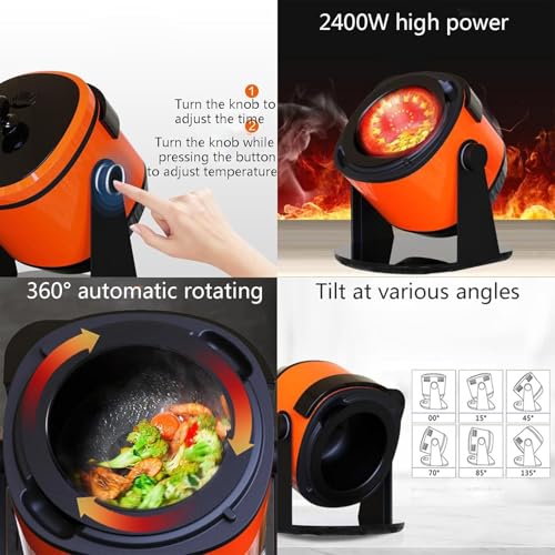 KEhtu Automatic Cooking Machine, 2400W 6L Auto Cooking Wok Fried Rice Machine,One-Click Smart Start, LED Display, 360 ° Automatic Rotation, for Stir Frying, Stewing, Cooking, and Soup Making
