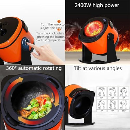 KEhtu Automatic Cooking Machine, 2400W 6L Auto Cooking Wok Fried Rice Machine,One-Click Smart Start, LED Display, 360 ° Automatic Rotation, for Stir Frying, Stewing, Cooking, and Soup Making