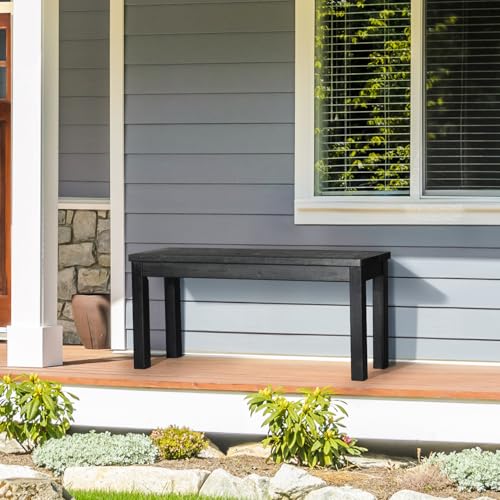 VINGLI Outdoor Wooden Bench, 40” Porch Bench Outdoor Backless Garden Bench, Small Outdoor Bench for Deck Patio Entryway (Black, 40in)