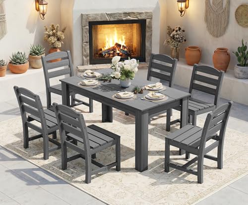 SERWALL Outdoor Dining Sets for 10, HDPE Dining Sets for 10 Person with 2 Rectangular Tables and 8 Armless Chairs and 2 Armchairs, Patio Dining Sets for Garden, Backyard, Poolside, Gray