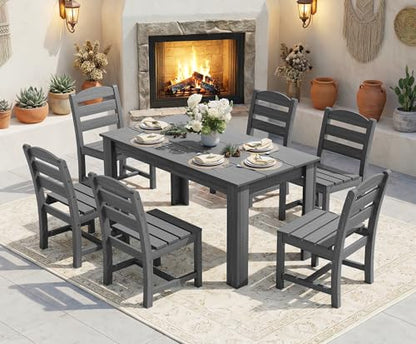 SERWALL Outdoor Dining Sets for 10, HDPE Dining Sets for 10 Person with 2 Rectangular Tables and 8 Armless Chairs and 2 Armchairs, Patio Dining Sets for Garden, Backyard, Poolside, Gray