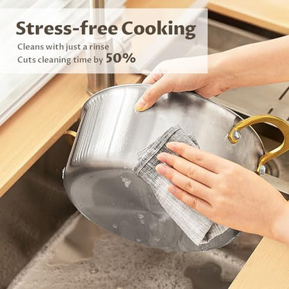 BEZIA 8 Quart 3-Ply Stainless Steel Stockpot, Soup Pot with Lid in Fully Clad Tri-Ply Stainless Steel, Even Heat Distribution, Cooking Pot with Handles, All Cooktops Compatible, Perfect for Stew