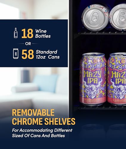 NewAir 24" Dual Zone Beverage Refrigerator & Wine Cooler for 18 Bottles & 58 Cans | Freestanding or Built-In Under Counter Mini Fridge for Beer, Wine and Soda | Black Stainless Steel