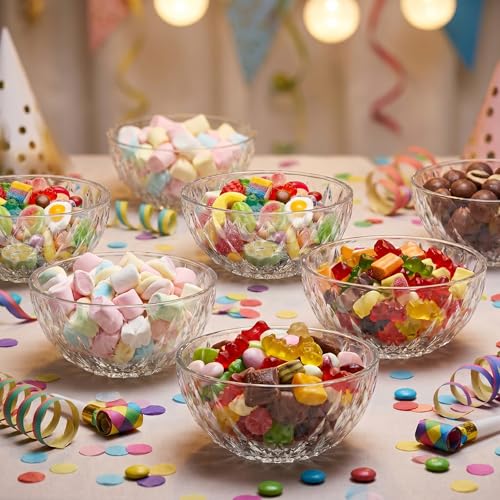 Jucoan 12 Pack 10 oz Small Glass Bowls, 5 Inch Diamond Cut Glass Prep Bowls, Stackable Salad Bowl for Dessert, Ice Cream, Fruit, Cereal, Candy, Yogurt