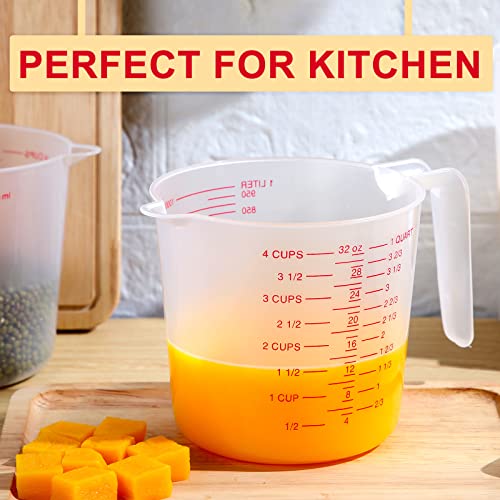Fabbay 24 Pcs 4 Cup Capacity Plastic Measuring Cup 1000 ml Clear Graduated Measuring Cups Plastic Mug with Spout and Handles Ounce and Ml Marking for Recipe Ingredient Flour Water Liquid(Red,32 oz)