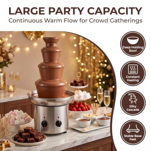 4 Tier Chocolate Fountain for Party, Stainless Steel Electric Chocolate Fondue Fountain Machine for Party