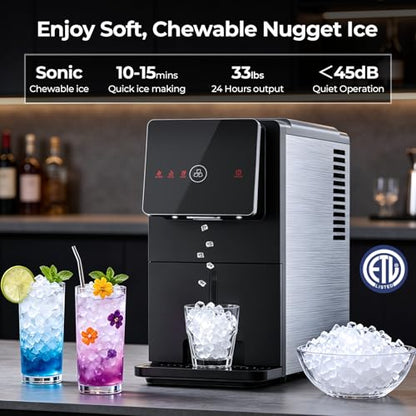 Antarctic Star Nugget Ice Maker Countertop with Self-Dispensing, 33lbs/24H