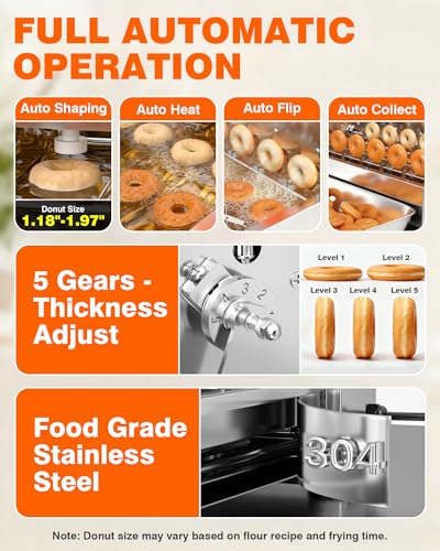 PYY Commercial Automatic Donut Maker Machine, 1800W 6 Rows, 2600 PCS/Hr