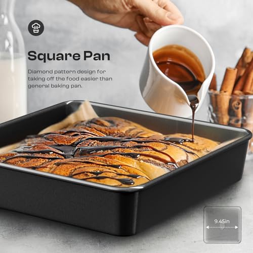 12-Piece Nonstick Bakeware Set, Stackable Non Toxic Baking Pans Set with Rack & Kitchen Utensils, Cookie Sheets Set, Cake Pan, Muffin Pan, Loaf Pan, Roasting Pan, Black