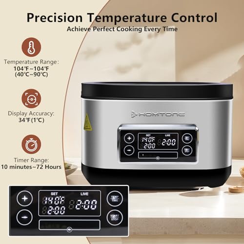Homtone Sous Vide Machine, 3D Water Circulation, Easy Setup Built-in Design with Precise Temperature Control, 8 Quart for Steak Chicken Meal Prep-with Sous Vide & Seal Bags & Pump