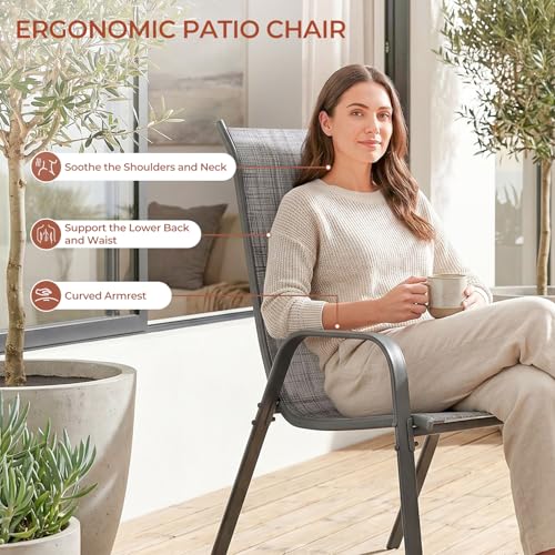 TLSUNNY 7 Piece Patio Dining Set for 6, Outdoor Table and Chairs W/1.6" Adjustable Umbrella Hole & Foot Pads, 63''x38'' Rectangular Metal Table and Stackable Textilene Chair (Grey)