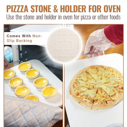 ZONZEST 8 PCS Pizza Stone Set, Extra Large 15×12 Inch Pizza Stone for Grill, Rectangle Baking Sone With Pizza Kit for Pizza, Bread, BBQ Grilling, Pizza Peel Set
