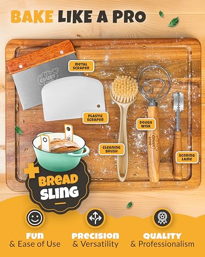 CRUSTLOVE Dutch Oven for Bread Baking - incl. Sourdough Bread-Baking Supplies like Banneton Bread-Proofing Basket - 5QT Enameled Cast Iron Bread-Oven with Lid, Baking Pan, Scoring Tool Lame