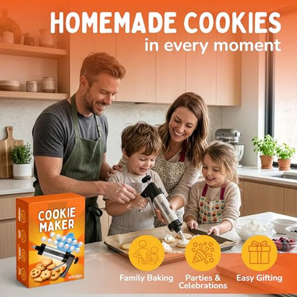 WEYDEA Cookie Press Gun Kit 23 in 1 - Stainless Steel Cookie Maker with 13 Discs, 8 Piping Tips & Silicone Baking Mold - Cookie Making Kit for DIY Baking