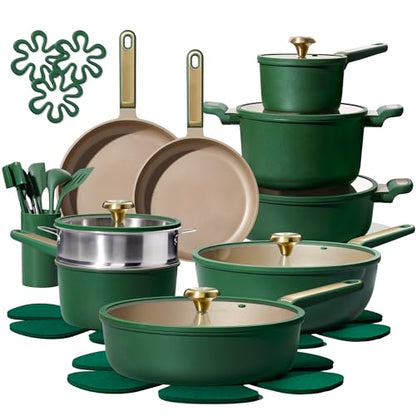 CAROTE Pots and Pans Set Non stick, Cookware Set, 31pcs NonStick Kitchen Set Induction Cookware Non-toxic Cooking Set, Green