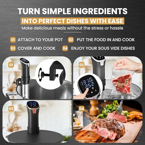 CRUXO 1100W Sous Vide Cooker Kit With App Control, Immersion Circulator, LED Display, Touch Panel, Vacuum Sealer & 10 Sealing Bags | Suvee Sous Vide Machine For Precise Cooking, Smart Thermal Cooker