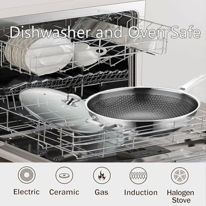 Toutrop 14 Inch Hybrid Stainless Steel Wok with Lid & Steamer Basket,Nonstick Stir Fry Pan, PFOA-Free,Stay-Cool Handle,Works on Induction,Dishwasher & Oven Safe