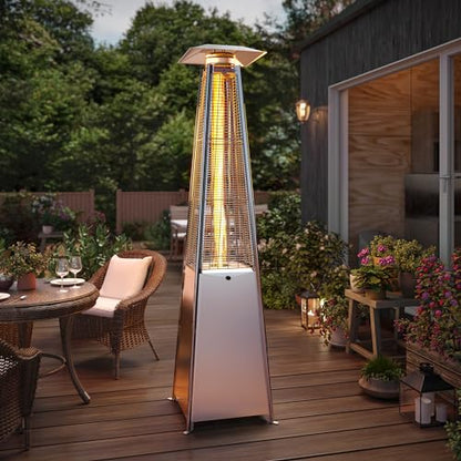 LAUSAINT HOME 48,000 BTU Pyramid Propane Heater – Outdoor Heater for Patio with Waterproof Cover & Wheels, 87" Tall Quartz Glass Tube Flame Heater for Deck, Garden, Party, Commercial, Restaurant