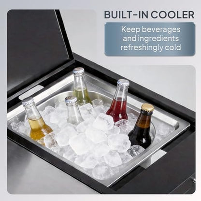 ROVSUN Outdoor Grill Cart with Sink, 304 Stainless Steel Sink with Cold Drink Refrigerated Area, Rolling Kitchen Prep Island with Cabinet, Bottle Opener, Rubbish Rack, for Patio, Gardens, Backyards