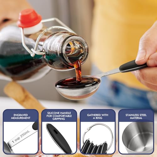 HOTEC 10-PACK Measuring Cups and Spoons Set, Kitchen Gadagets Cooking Baking,Heavy Duty & Dishwasher Safe for Dry and Liquid Ingredients,Black