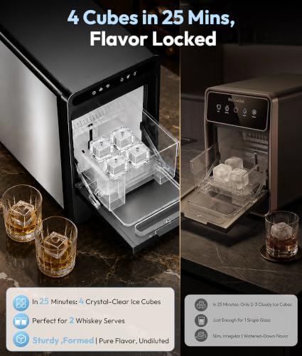 Oylus 1.6" Clear Ice Cube Maker, 4 Large Square Ice Cube in 25 Mins