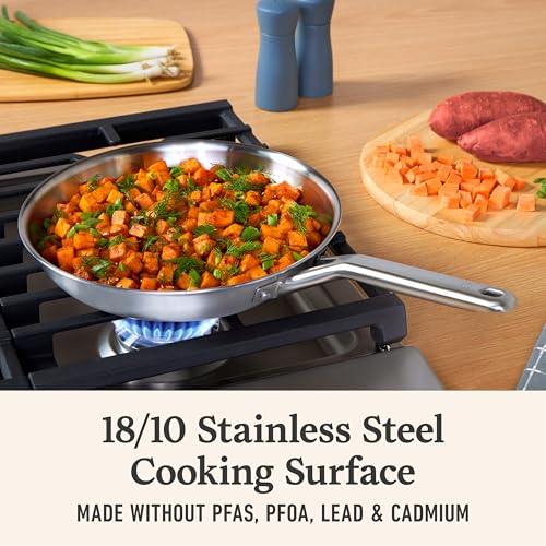 Calphalon Brushed 3-Ply Stainless Steel Cookware w/Turbo Heat Tech 10" Fry Pan, Induction, Oven Safe 450F, Brushed Stainless Silver