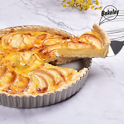 Bakeley 10-Inch Round Tart Pan with Loose Removable Bottom, Non-Stick Carbon Steel Quiche Pan for Oven Baking (Champagne Gold)