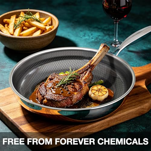Umite Chef Non Stick Frying Pans Set, 8, 10 and 12-Inch Hybrid Frying Pans, Stainless Steel Nonstick Skillets for Cooking, Dishwasher & Oven-Safe, Induction Compatible Cooking Pan, PFOA Free Cookware