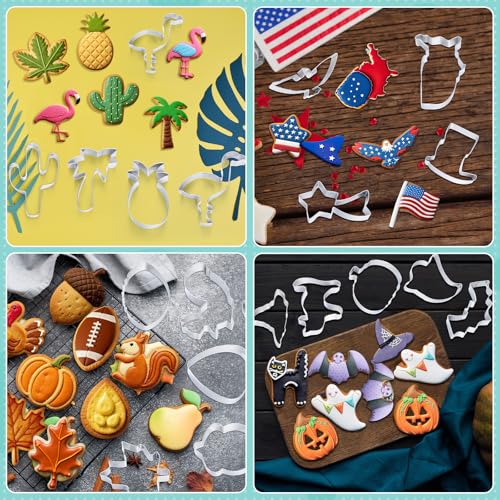 Maxdot Set of 44 Seasonal Cookie Cutters, Valentines Day Stainless Steel Molds Cookie Cutters for Valentines, Galentines, Easter, Summer, Halloween, Christmas, 4th of July, Holiday, All Seasons