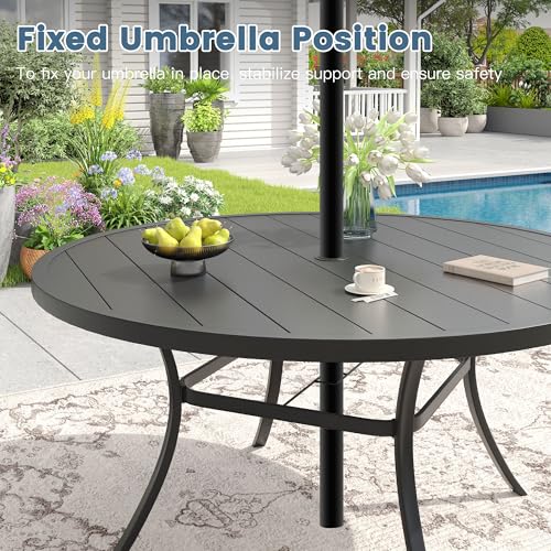 DIFY 11 Pieces Outdoor Patio Dining Set for 10, 60" Black Round Metal Dining Table and 10 Blue Stackable Sling Dining Chairs, Outdoor Table and Chairs for Lawn Garden Backyard Deck