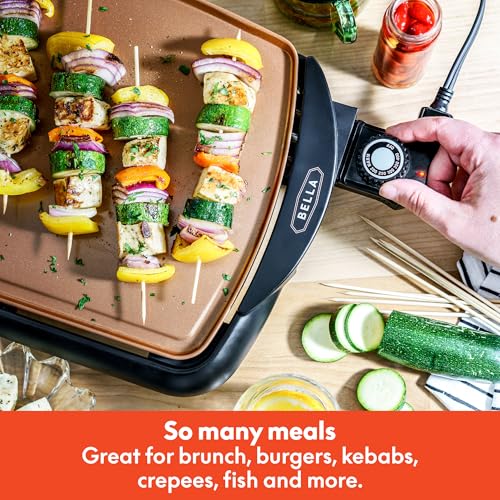 bella Electric 10.5"x20" Ceramic Non-Toxic, Titanium Griddle, Copper/Black