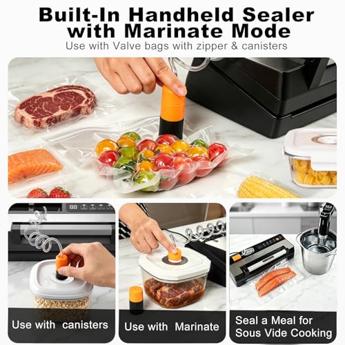 Next-Gen Vacuum Sealer Machine, Food Vacuum Sealer with Powerful Suction Pump, Dual-System for Valve&Textured Bags, Canisters & Marinate, Dual-Heat Seal for Dry&Moist Food, Built-in Cutter&Bag Storage