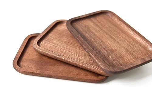 6 Pack Solid Wood Serving Platters and Trays of Natural Wood with Edge,Rectangular Avoid Sliding and Spilling Food