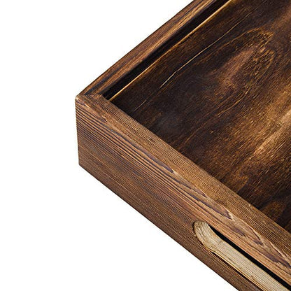 ExoLiry Rustic Brown Wood Food Serving Tray Cutout Handles Breakfast in Bed Coffee Wine Rectangular Ottoman Nesting Crate Tabletop Storage Box Desktop Document Holder Party Office Home Kitchen