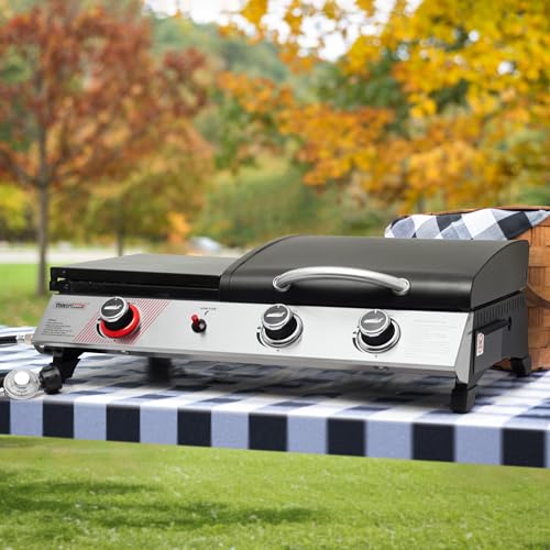 Royal Gourmet PD1305H 3-Burner Propane Gas Grill and Griddle Combo with Lid, 3-in-1 Grill Griddle Combo with 29,000 BTUs Output for Outdoor Cooking, 364 Sq. In. Cooking Area, Silver & Black
