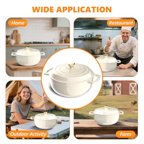 Bonnlo 7.5QT Round Dutch Oven, Enameled Cast Iron Dutch Oven Pot with Lid & Dual Handles, Oven Safe Up to 500° F, for Sourdough, Bread Baking, Stews and Roasting, White