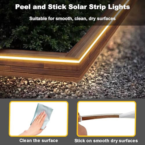 echosari 32.8Ft Solar Strip Lights Outdoor, IP68 Fully Waterproof LED Strip Lights with Timer Remote Auto ON/Off, Self-Adhesive Strip Lights for Camping Pool Patio Decor (Warm White)