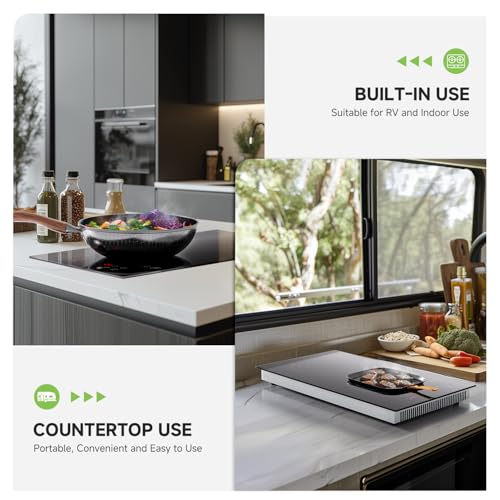 AMZCHEF Induction Cooktop 2 Burners, 12 Inch Bulit-in & Countertop Induction Stove with Plug 110V-120V, 9 Power Levels Electric Stove 1800W, Safety Lock, Timer, Touch Control for Fast Cooking